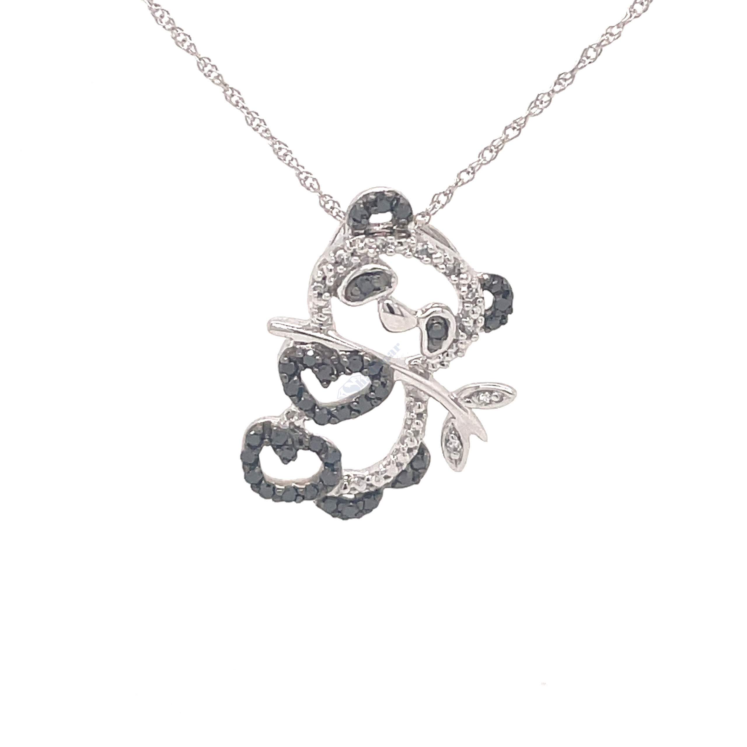 Black & White Diamond Panda Pendant Necklace 18K White Gold